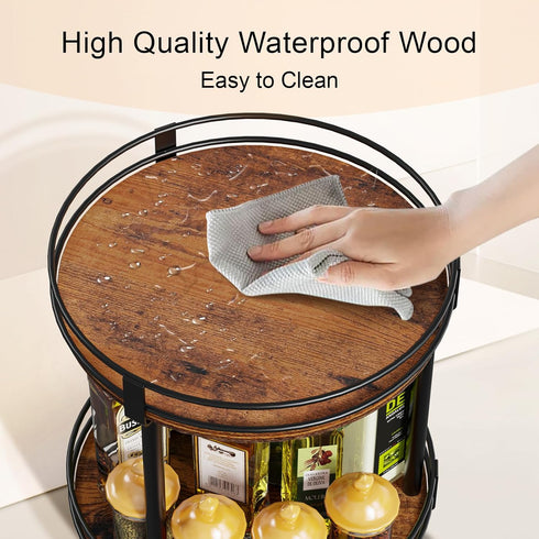 2 Countertop 10.2" 10.2" 10.4" Snughome Rotating Spice Rack, Tier Lazy Susan Organizer, Wood Kitchen Organizer, Brown