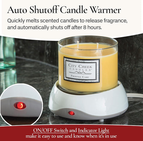 8-Hour CANDLE WARMERS ETC. Auto Shutoff Candle Warmer Plate (White, Plug-in) Modern Candle Wax Warmer with Timer