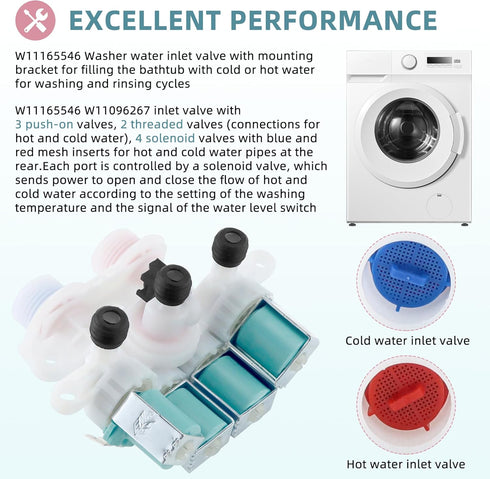 AMI PARTS W11165546 W11096267 Washer Water Inlet Valve Replacement for Maytag Whirlpool Kenmore Washing Machines