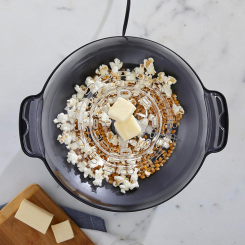 West Bend Stir Crazy Hot Oil Popcorn Popper - 6 Qt Popcorn Maker with Large Serving Bowl and Stirring Rod