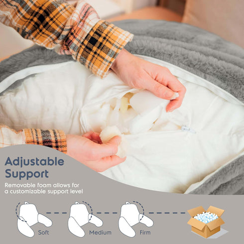 Nestl Fur Reading Pillow, Stylish Back Pillow for Bed Sitting Up, Faux Fur Bed Chair Pillow with Arms, Reading Pillows