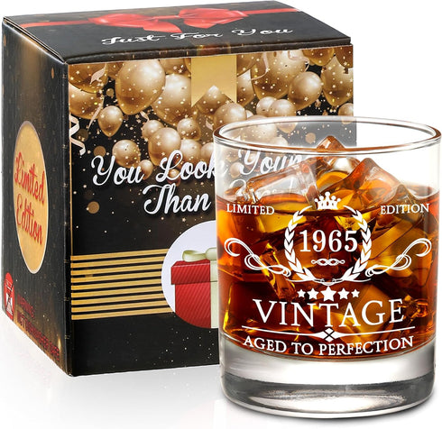 AOZITA 60th Birthday Gifts for Men, Party Supplies, 11oz Whiskey Glass for 60th Anniversary, Bday Gifts Ideas