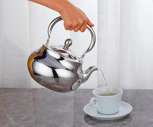 SANQIAHOME Stainless Steel Teapot with Removable Infuser, 71 oz (2000ml) Thickened Stovetop Tea Maker