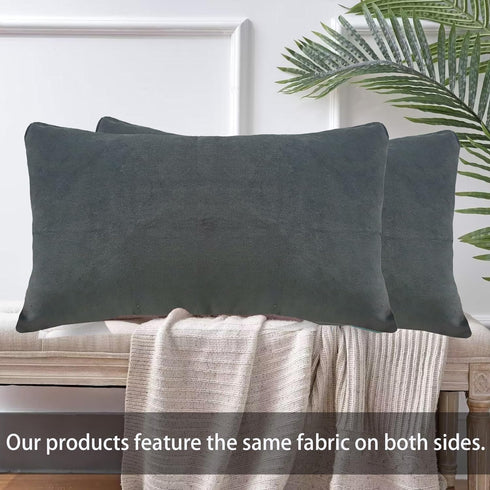 Aitliving Pack 2 12x20" of Cotton Velvet Decorative Velvet Accent Lumbar Throw Pillowcases Slate Grey Soft Solid Both