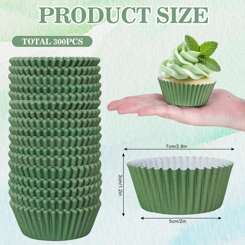 Whaline 300Pcs Green Cupcake Liners Olive Dark Green Baking Cups Wedding Baby Shower Cupcake Wrappers Holders Muffin Liners for Bridal Shower Birthday Party Decorations by Whaline
