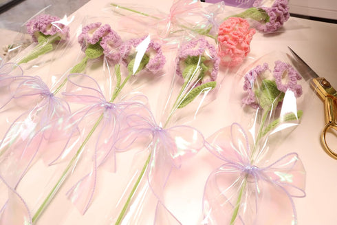 Crochet Flowers Knitted Carnation - Handmade Artisan-Crafted Flowers, Perfect for Mother's Day Gifts (Purple)