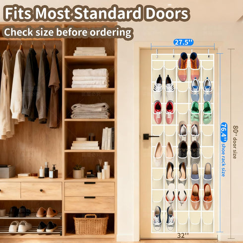 Gisiyunly 40 Closet Over the Door Shoe Organizer with Large Pockets, Multi-Purpose Storage for Shoe and Accessories
