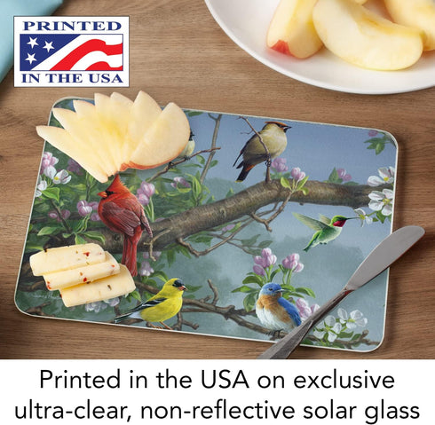 CounterArt Beautiful Songbirds Decorative 3mm Tempered Glass Cutting Board, 10” x 8”, Dishwasher Safe, USA Made