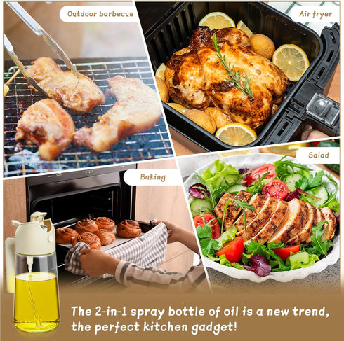 Oil Sprayer for Cooking 2pcs, 16oz/470ml Glass Oil Spray Bottle, Mist Olive Oil Dispenser