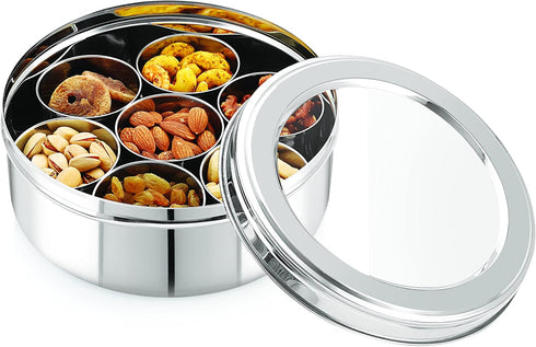 Generic 7 (8 inch) Spice Container - Masala Dabba - Compartments, masala box,steel masala container,Spice container