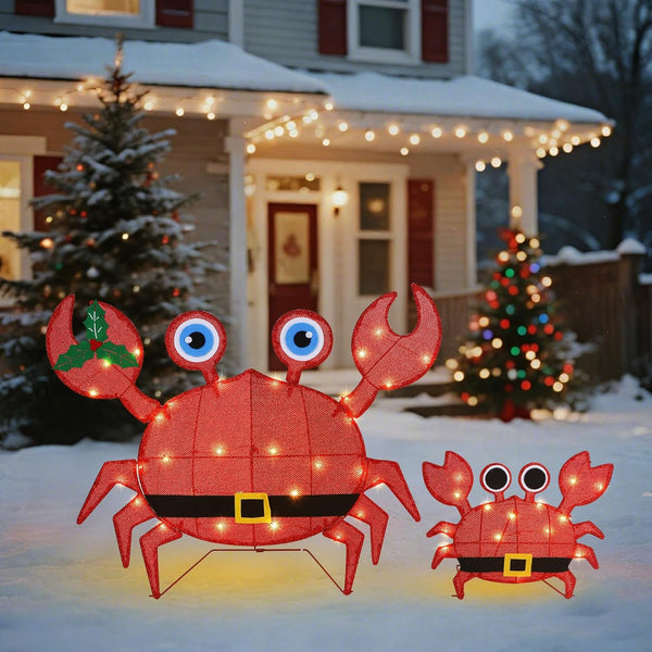 Prsildan Outdoor Christmas Decorations - Set of 2 LED Lighted Crab Yard
