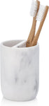 Essentra Home White Marble Toothbrush Holder, Small Toothbrush & Toothpaste Organizer, Blanc Collection