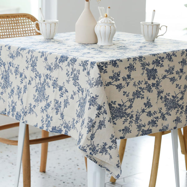 Pastoral Square Tablecloth - 52 x 52 Inch Beige Linen Table Cloth, Washable Dust-Proof Cover for Dining
