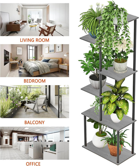 6-Tier Plant Stand Indoor, Tall Plant Shelf Multiple Metal Wood Flower Pot Holder for Living Room Office Balcony Patio