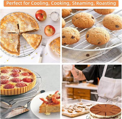 TamBee 8 Inch Cooking Rack, Round 304 Stainless Steel Baking and Cooling Steaming Rack, Set of 2