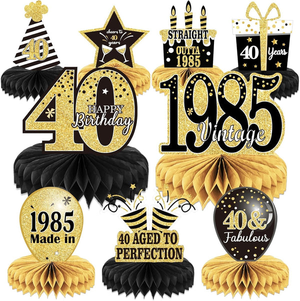 9PCS 40th Birthday Decorations, Vintage 1983 Centerpieces for Tables, Honeycomb Table Topper for 40 Years Party