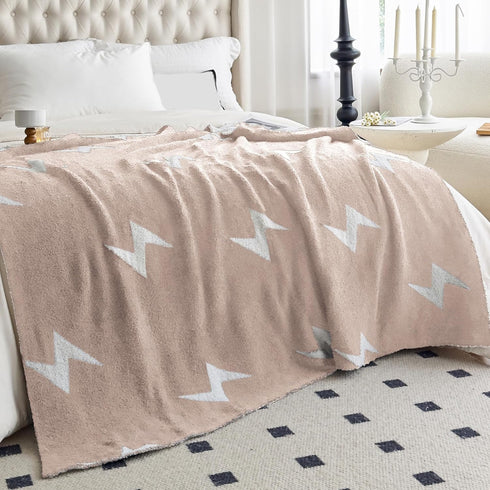 30x40 NIDITW Beige Lightning Bolt Blanket Ultra Soft Microfiber Fleece Lightweight Knit All Season Blanket for Couch