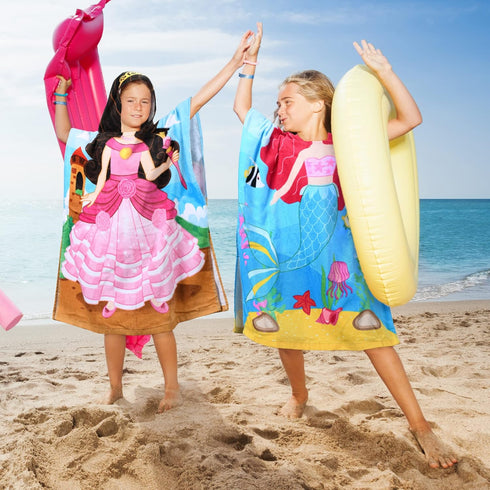 2-7 24 52-inch, 100% Tirrinia Mermaid Poncho Towels for Kids, Surf Beach Bath Swim Hooded Towels for Years Girls