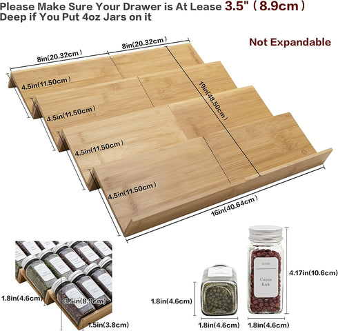 Angimio 8 Set 8" 16" Bamboo Spice Rack Drawer Organizer - Piece - or Wide