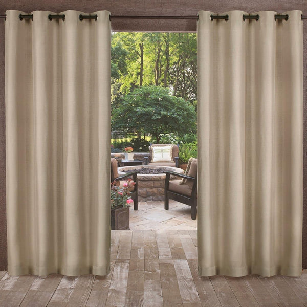 Exclusive Home Biscayne Two Tone Textured Grommet Top Curtain Panel, 54"x120", Sand, Set of 2 for Indoor/Outdoor