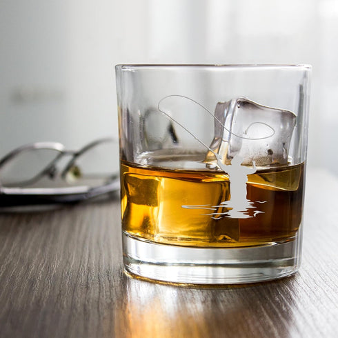 Fly Fisherman Round Rocks Glass, Fisherman Gift Fishing Glass
