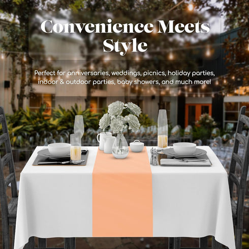 Peach 6 Pack Premium Disposable Plastic Table Runner, 14 x 108 Inch for Dinner Parties & Events by Grandipity