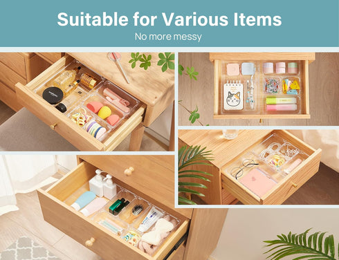 Kootek 28 Pcs Drawer Organizer Set, 4-Size Bathroom Drawer Organizers, Makeup Trays, Vanity Desk Dividers for Kitchen,