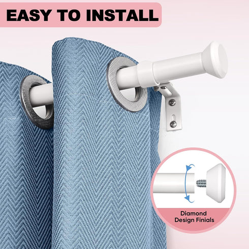 Heavy Duty Curtain Rods for Windows 28 to 48 Inches, 1 Inch White Curtain Rods for Bedroom, Living Room, Patio, Kitchen, Farmhouse, Adjustable Curtain Rods with Diamond Finials (White,28-48)