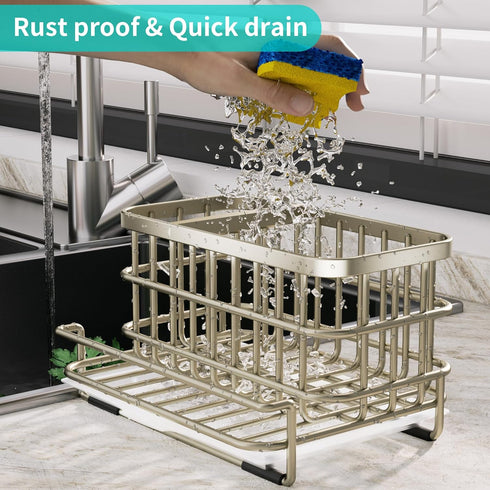SUS304 Countertop- HapiRm Kitchen Sink Caddy Organizer - Versatile Sponge Holder with Drain Tray, Stainless Steel