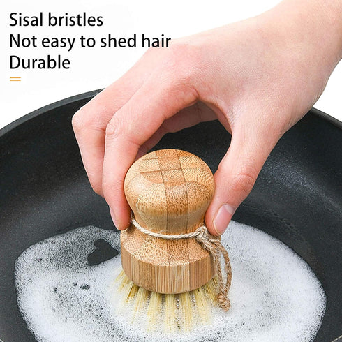 BIEAEIA Natural Sisal Dish Washing Brush Bamboo Round Scrub Brush Pots Pans Vegetables Household Cleaning Brush (Sisal)