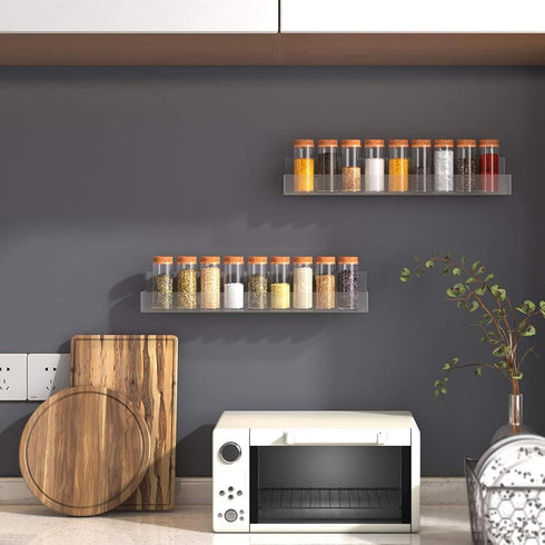 PMMASTO Adhesive Acrylic Spice Rack Organizer for Wall with Nano Double Sided Tape for Kitchen Cabinet Door