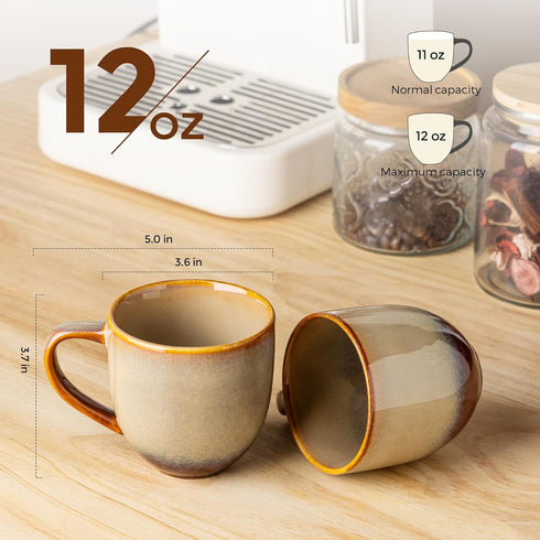 Set 6, 12oz theterra Ceramic Coffee Mugs of Handmade Coffee Cups with Handle for Latte, Tea, Milk, Beer, Hot Cocoa