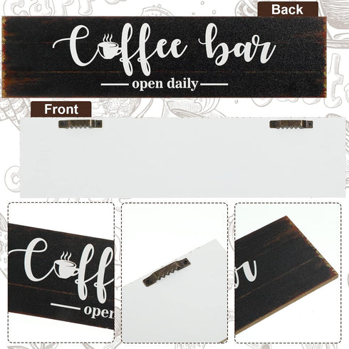 Coffee Bar Sign, Rustic Wood Wall Decor for Coffee Station, Wooden Accessories Wall Hanging Plaque (Brown Background)