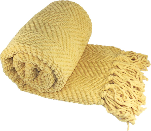 Home Soft Things Yellow Throw Blanket, Knitted Tweed Throw 50'' x 60'', Super Soft Cozy Warm