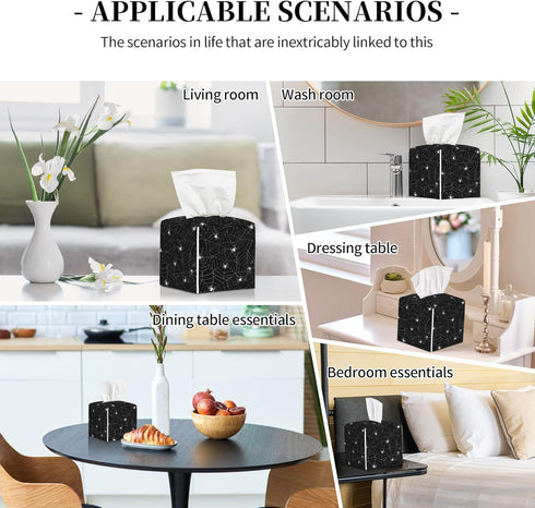 Leather Spider Web Tissue Box Holder, Square Waterproof Tissue Cover, Modern Napkin Organizer for Office