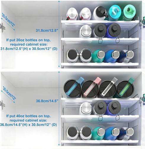3 (2 Pack) YAN & HIN Expandable Water Bottle Organizer for Cabinet, Tier Tumbler Organizer, Adjustable Bottle Holder