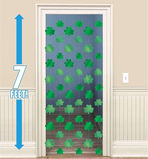 Amscan Lucky Irish Green St. Patrick's Day Shamrock Foil String Decoration, 7', Pack of 6