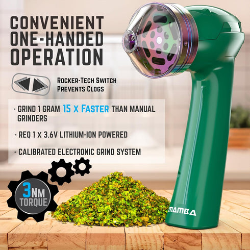 Mamba Original V2 1g Green Electric Portable Herb Grinder, USB Powered Kitchen Mill for Grinding