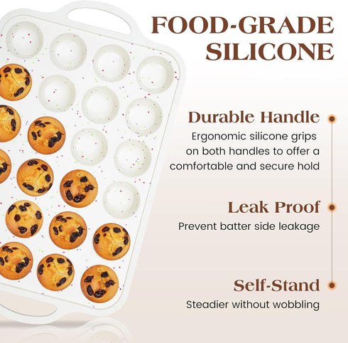 Silicone Muffin Pans for Baking - Mini Nonstick Cupcake Pan, 24 Cups with Metal Reinforced Frame, BPA Free (2 Pcs,