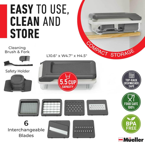 Mueller Vegetable Chopper Mandoline Slicer, Food Veggie Chopper, Cheese Grater, Onion Vegetable Cutter with Container