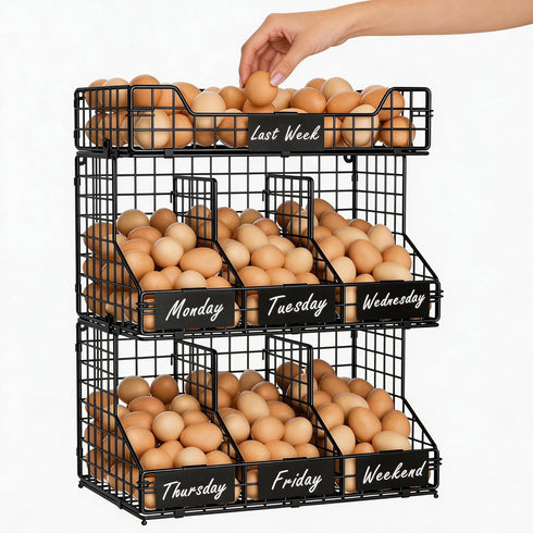 X-cosrack Egg Holder Countertop, 3 Tier Egg Rack with Labels Dividers to Separate