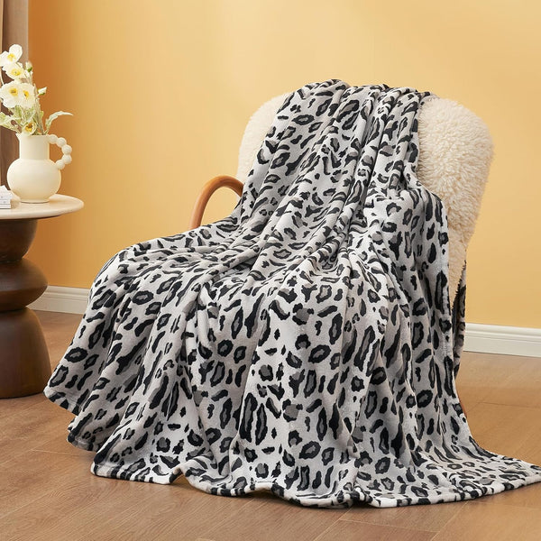 Cozy Bliss Leopard Print Fuzzy Throw Blanket for Bed & Couch, Thick