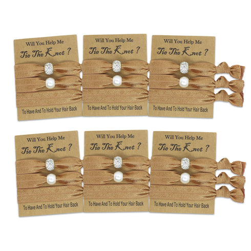 6 Packs Hair Tie Favors for Bridesmaids, Bachelorette Party & Bridal Shower Gifts (Gold)