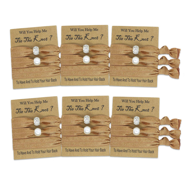 6 Packs Hair Tie Favors for Bridesmaids, Bachelorette Party & Bridal Shower Gifts (Gold)