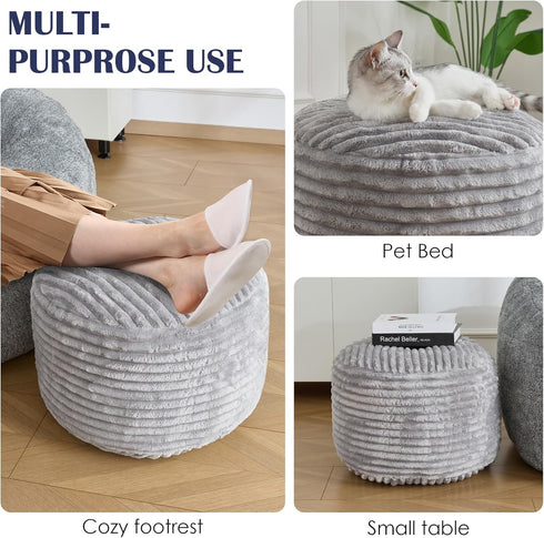 Room,Office,20"x 15",Light Round Pouf Ottoman,Corduroy Poufs with Memory Foam Filling for Foot Rest,Soft Footstool
