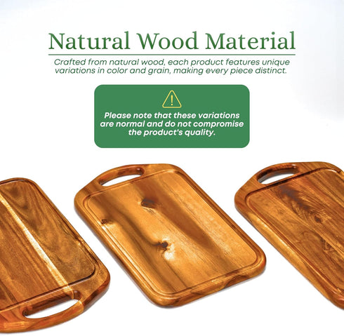 Acacia Wood Cutting Board with Juice Groove, Grip Handle for Meat, Vegetables, and Cheese, Knife Friendly
