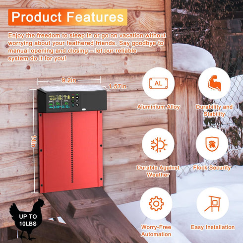 Programmable 4 ZenxyHoC Chicken Coop Door Solar Powered with Remote Control, Automatic Aluminum Chicken Door Modes