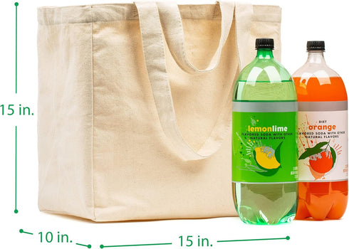 3pc Set VeraMia Canvas Grocery Bag XL with Real Pockets, Long Shoulder Strap and Short Handle. Heavy Duty, Foldable
