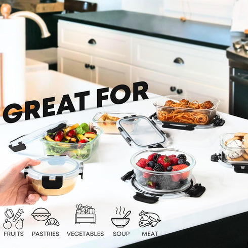 Razab 30 PC Glass Food Storage Containers with Lids, Reusable Airtight Meal Prep Containers for Lunch and Leftovers