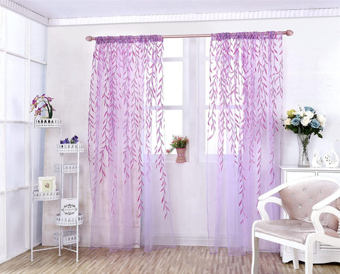 ICYANG Sheer Lavender Curtains Lilac Leaf Purple Vine Willow Tulle Drape Panel Valances 78.6 x 39.3 Inch for Home